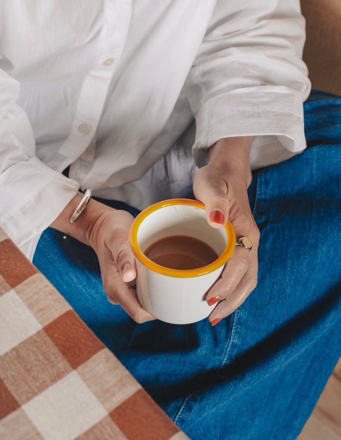 Mustard Rimmed Enamel Mug, 375ml