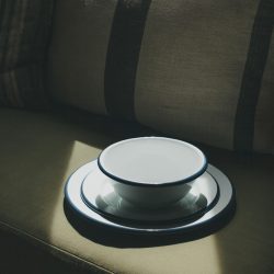 Navy Rimmed Enamel Bowl, 16cm