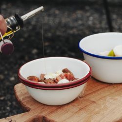 Burgundy Red Rimmed Enamel Bowl, 16cm