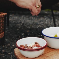 Burgundy Red Rimmed Enamel Bowl, 16cm