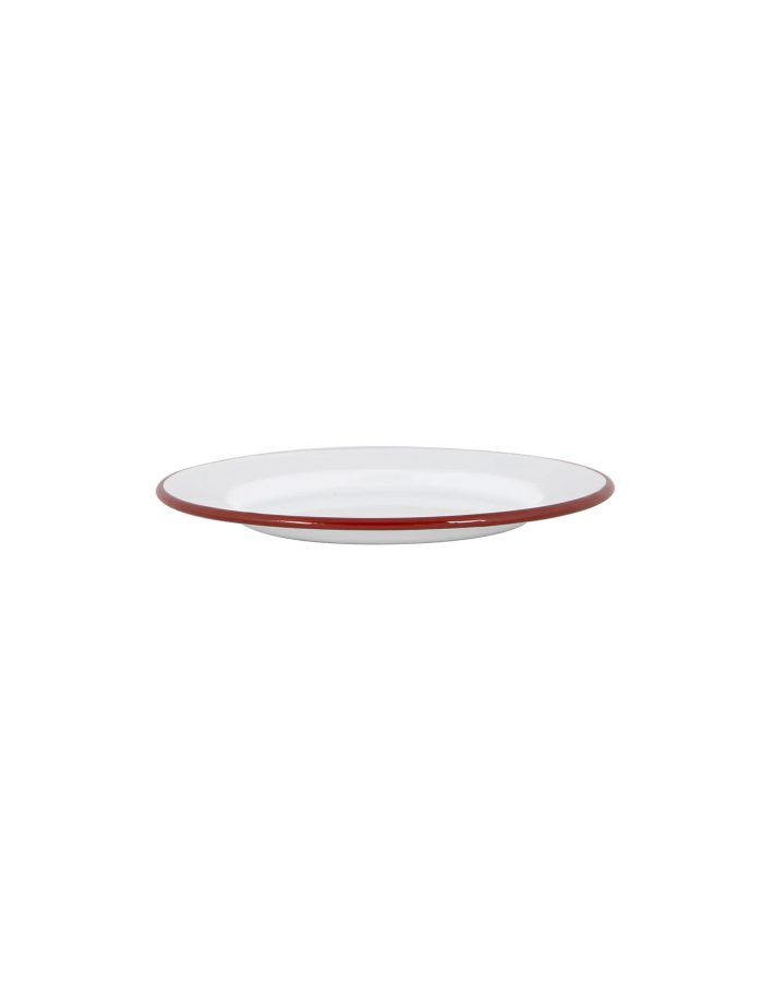 Burgundy Red Rimmed Enamel Side Plate, 20cm