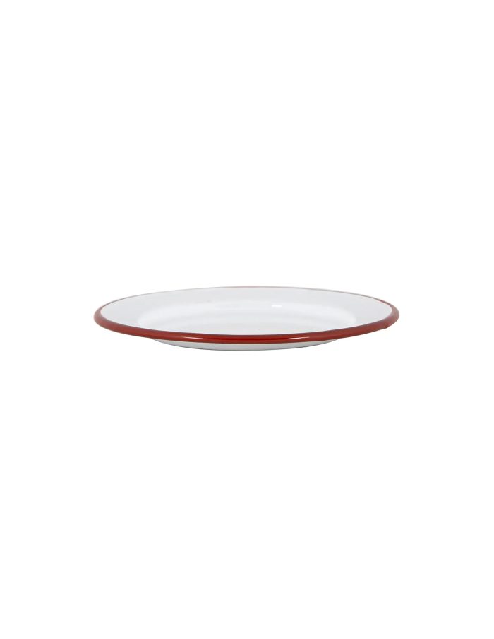 Burgundy Red Rimmed Enamel Dinner Plate, 25cm