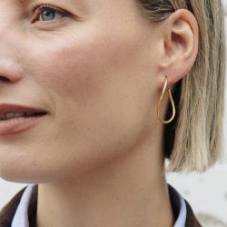 Gold Oval Fluid Hoop Earrings, Tarnish-Free Gold Plating