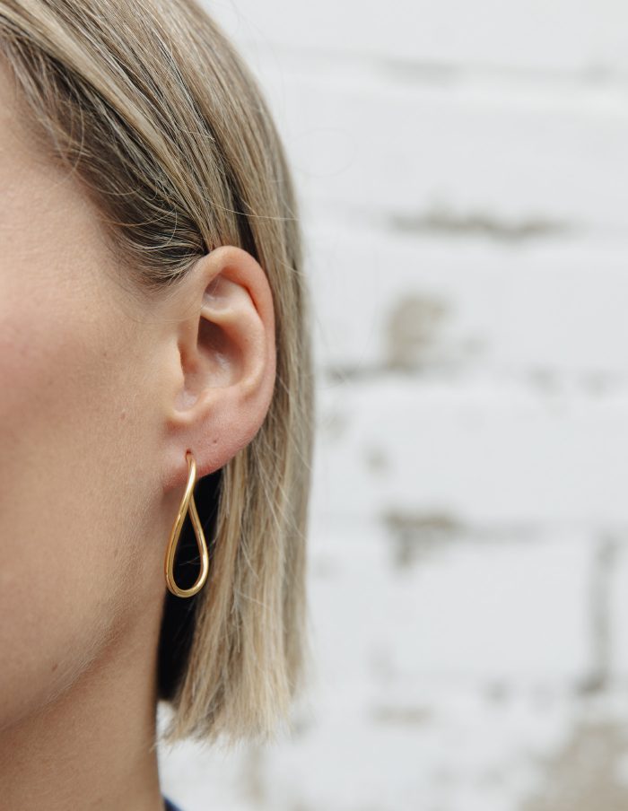 Gold Oval Fluid Hoop Earrings, Tarnish-Free Gold Plating