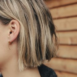 Gold Chain Huggie Flat Hoop Earrings, Tarnish-Free Gold Plating