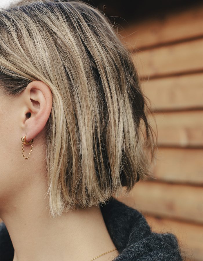 Gold Chain Huggie Flat Hoop Earrings, Tarnish-Free Gold Plating