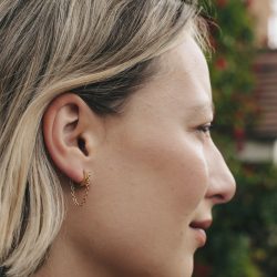 Gold Chain Huggie Flat Hoop Earrings, Tarnish-Free Gold Plating