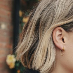 Gold Chain Huggie Flat Hoop Earrings, Tarnish-Free Gold Plating