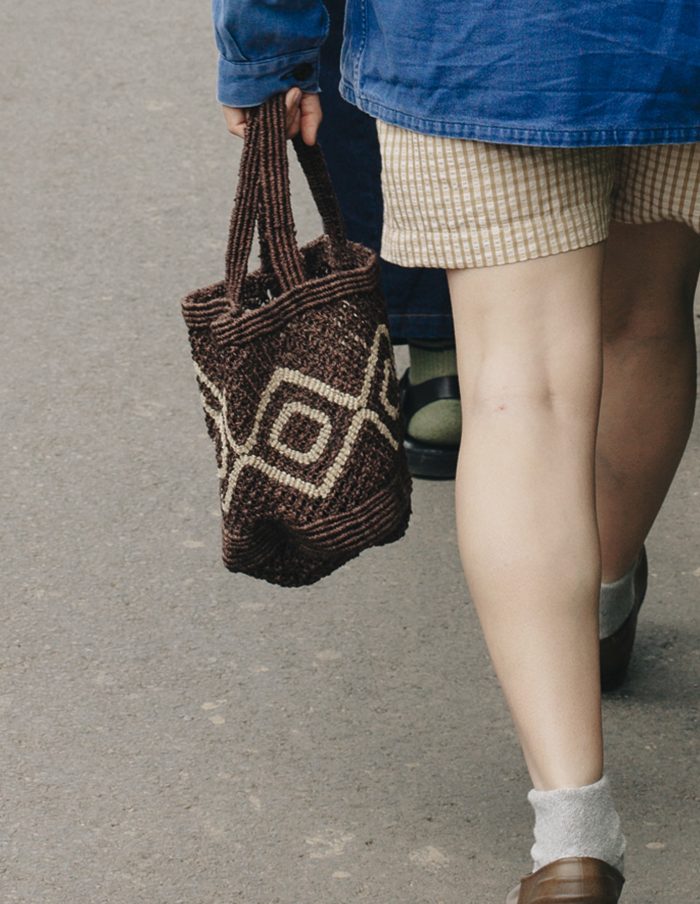 Brown Small Round Jute Macrame Bag, Maison Bengal