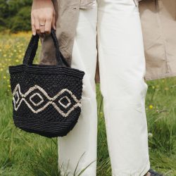 Black Small Round Jute Macrame Bag, Maison Bengal