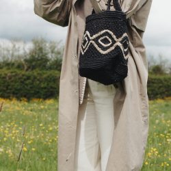 Black Small Round Jute Macrame Bag, Maison Bengal