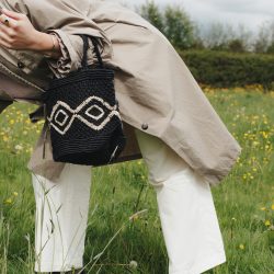 Black Small Round Jute Macrame Bag, Maison Bengal