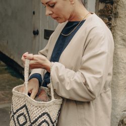 Natural Beige Small Round Jute Macrame Bag