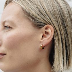 Gold Flat Huggie Earrings, Tarnish-Free Gold Plating