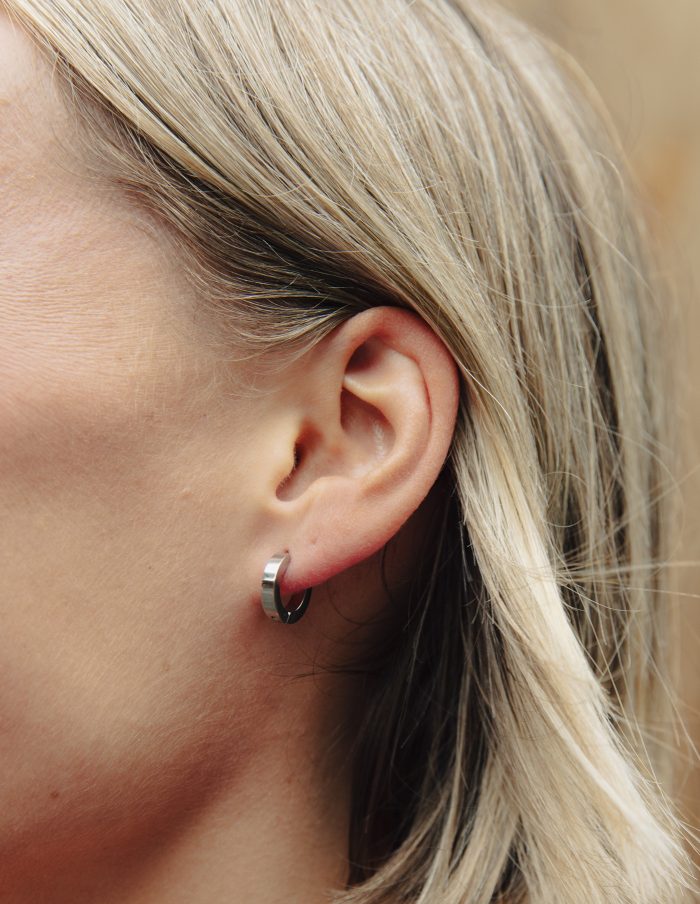 Silver Flat Huggie Earrings, Tarnish-Free Silver Plating