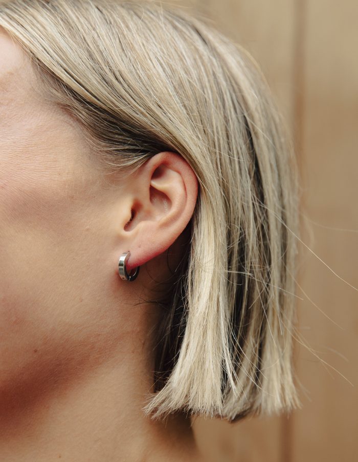 Silver Flat Huggie Earrings, Tarnish-Free Silver Plating