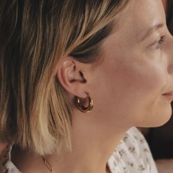 Gold Crescent Hoop Earrings, Tarnish-Free Gold Plating