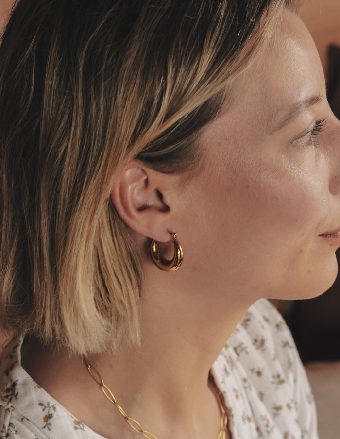 Gold Crescent Hoop Earrings, Tarnish-Free Gold Plating