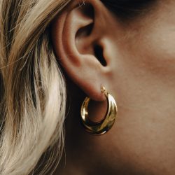 Gold Crescent Hoop Earrings, Tarnish-Free Gold Plating