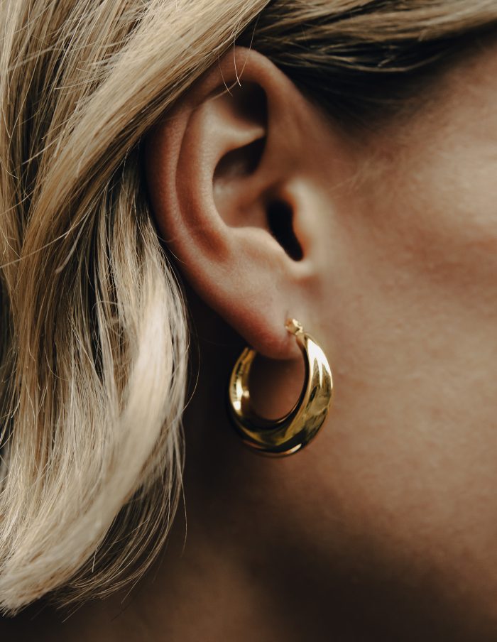 Gold Crescent Hoop Earrings, Tarnish-Free Gold Plating