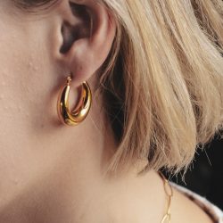Gold Crescent Hoop Earrings, Tarnish-Free Gold Plating