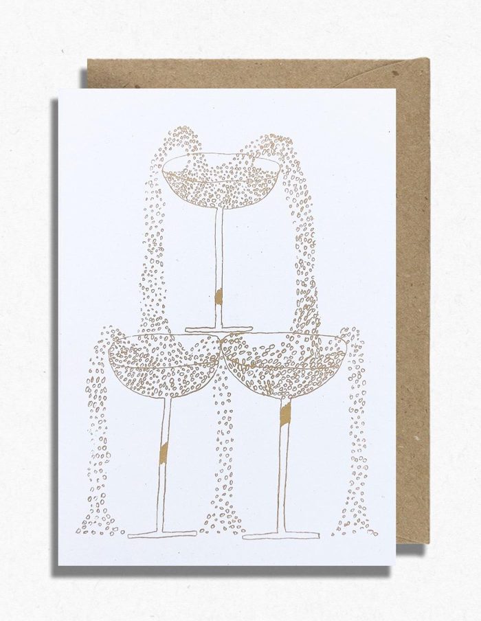 Gold Champagne Tower Greeting Card, Hot Pink Press
