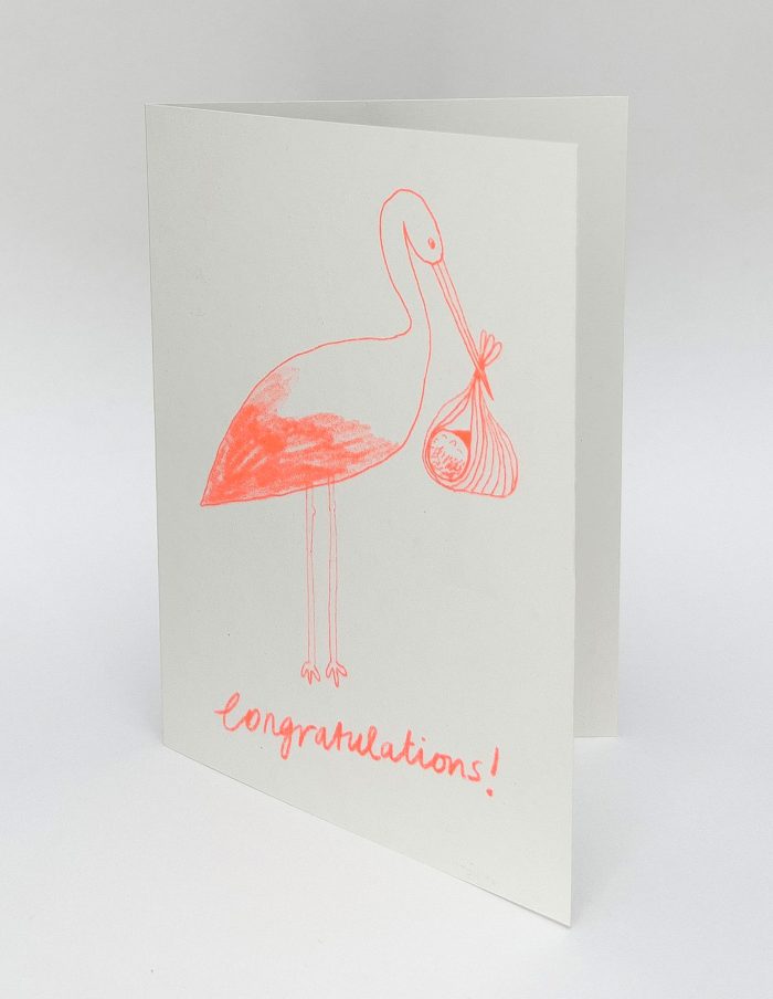 New Baby Stork Greeting Card, Hot Pink Press