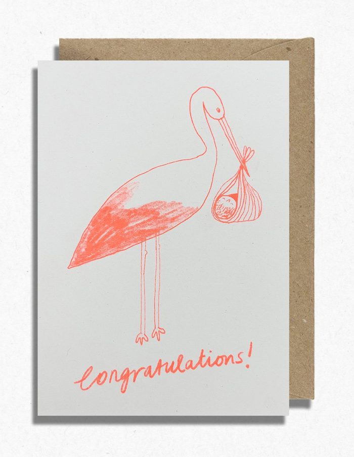 New Baby Stork Greeting Card, Hot Pink Press