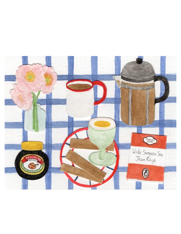 Breakfast in Blue Greetings Card, Mimi Dickson