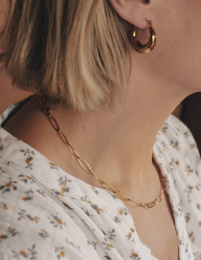 Gold Dainty Chain Link Necklace, Waterproof