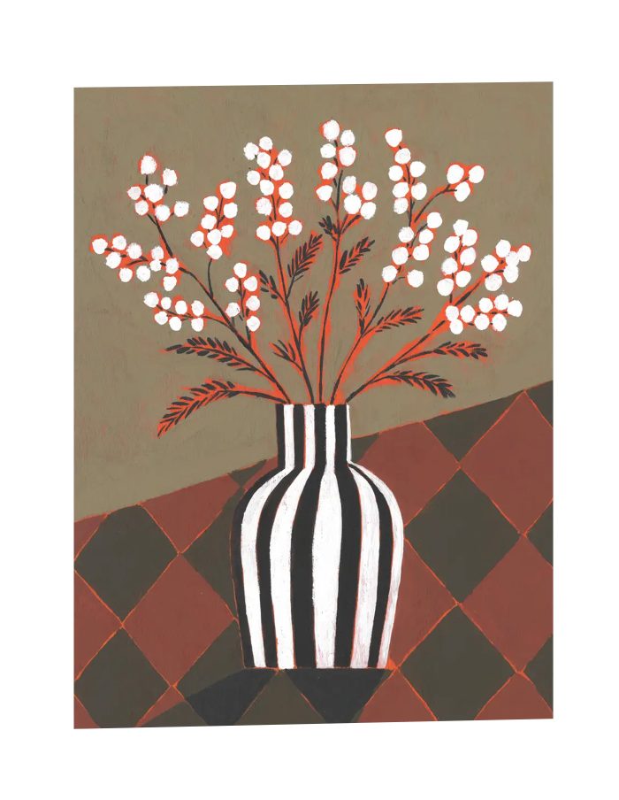 Mimosa in Striped Vase, Becky Baur