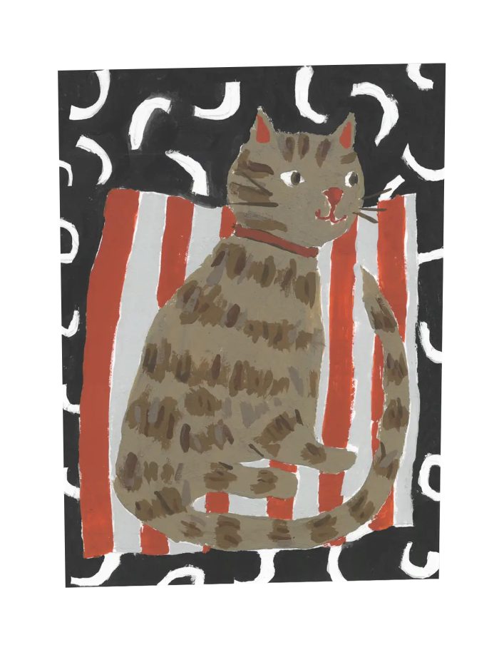 Cat On Striped Mat Greeting Card, Becky Baur