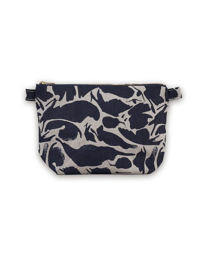 Printed Navy Linen Toiletry Bag, Blästa Henriët