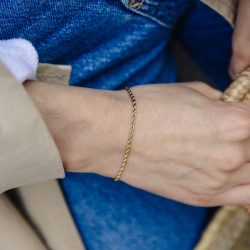 Gold 2mm Rope Twist Bracelet, Tarnish-Free Gold Plating