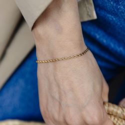 Gold 2mm Rope Twist Bracelet, Tarnish-Free Gold Plating