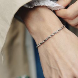 Silver 3mm Rope Twist Bracelet, Tarnish-Free Silver Plating