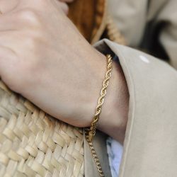 Gold 4mm Rope Twist Bracelet, Tarnish-Free Gold Plating