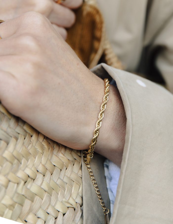 Gold 4mm Rope Twist Bracelet, Tarnish-Free Gold Plating
