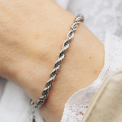 Silver 4mm Rope Twist Bracelet, Tarnish-Free Silver Plating