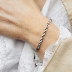 Silver 4mm Rope Twist Bracelet, Tarnish-Free Silver Plating