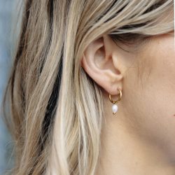 Gold Pearl Drop Hoop Earrings, Tarnish-Free Gold Plating