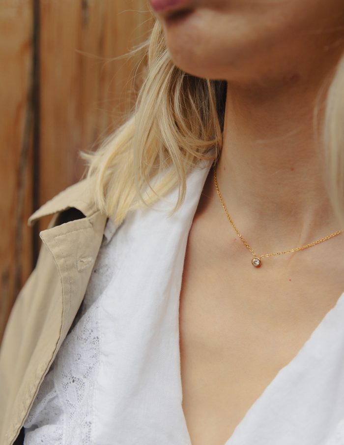 Gold Dainty Stone Necklace, Tarnish-Free Gold Plating