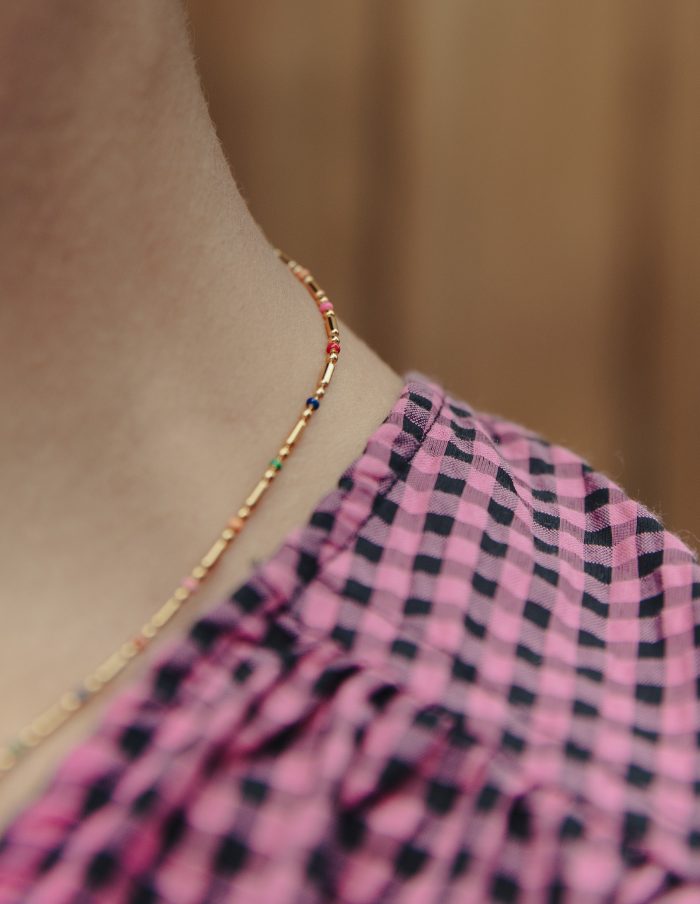 Gold Enamel Bead Necklace, Tarnish-Free Gold Plating