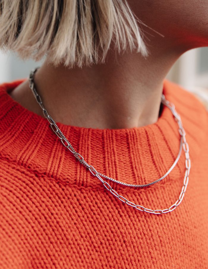 Silver Double Layer Feature Necklace, Tarnish-Free Silver Plating