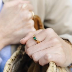 Gold Modern Gemstone Signet Ring, Tarnish-Free Gold Plating
