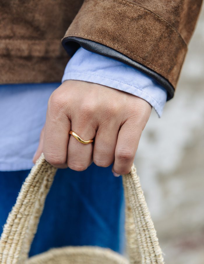 Gold Organic Flow Band Ring, Tarnish-Free Gold Plating