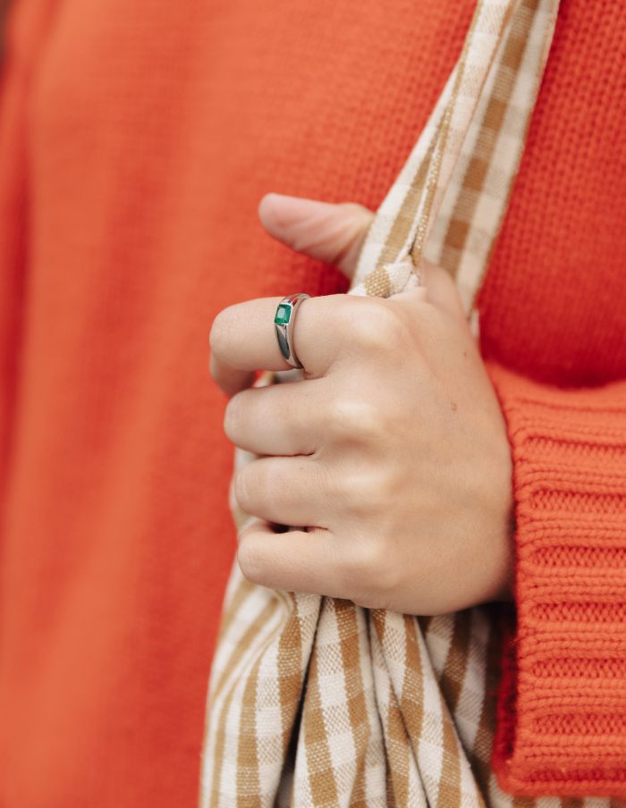 Silver Modern Gemstone Signet Ring, Tarnish-Free Silver Plating
